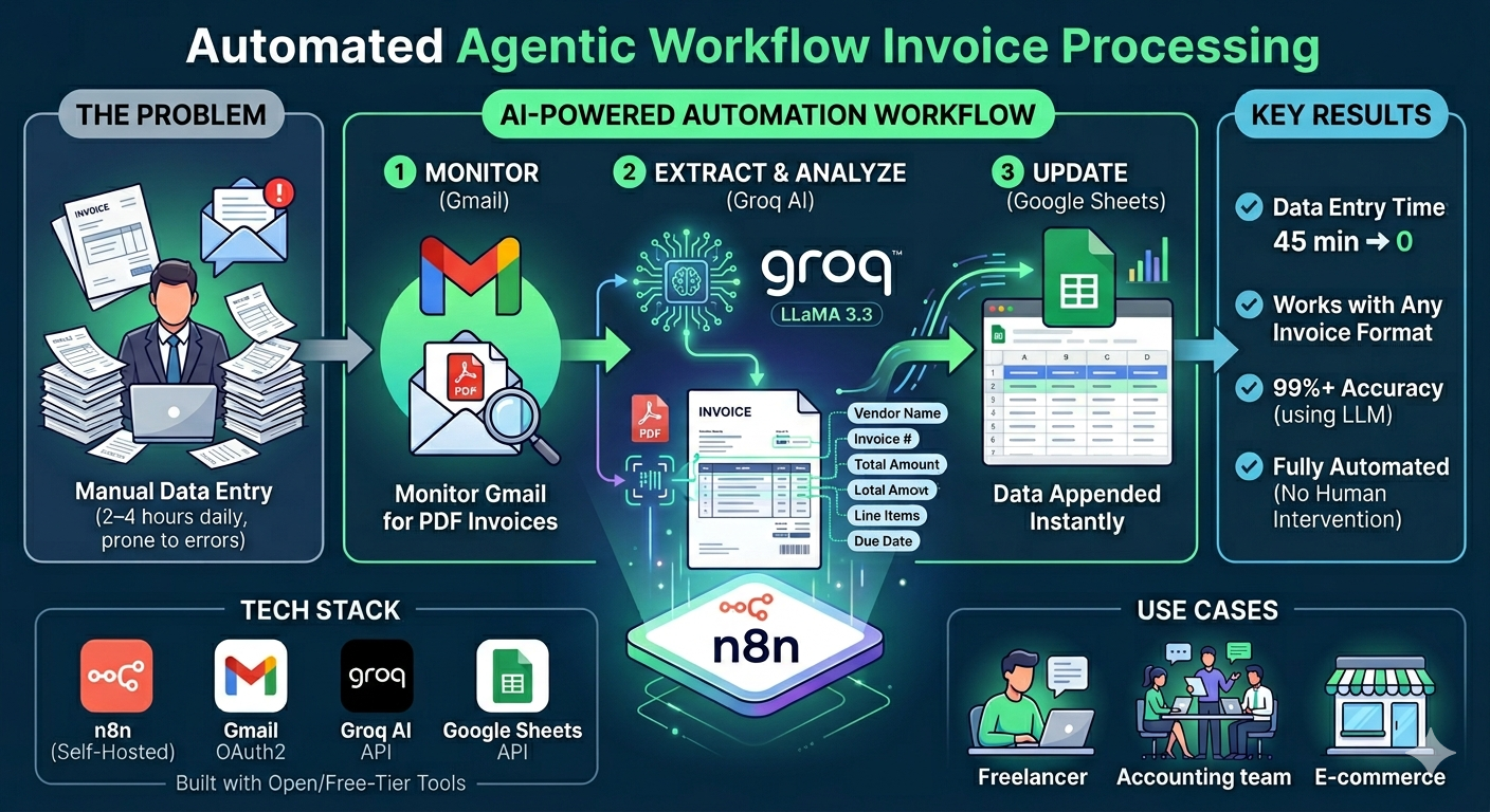 AI Invoice Processing Automation — n8n + Gmail + Google Sheets — HunarFlow